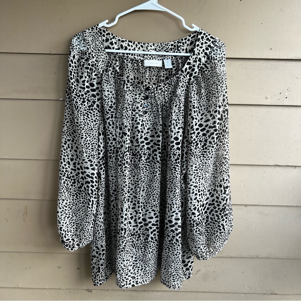Chico's Sheer Animal Print Lightweight Blouse - Size XL